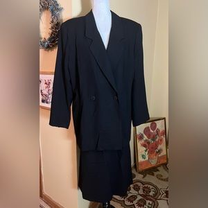Vtg LILLY TAYLOR NY PARIS Size 22 Blazer Skirt Suit Wool Black Lined Timeless